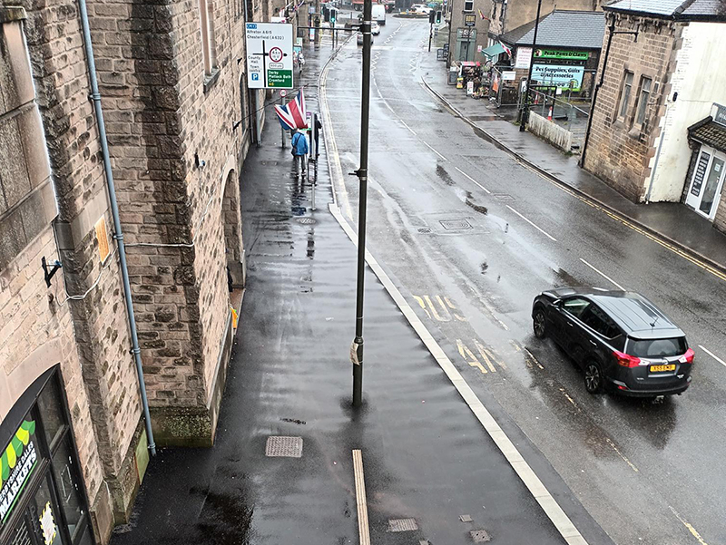 The extended bus layby in Matlock's Bakewell Road