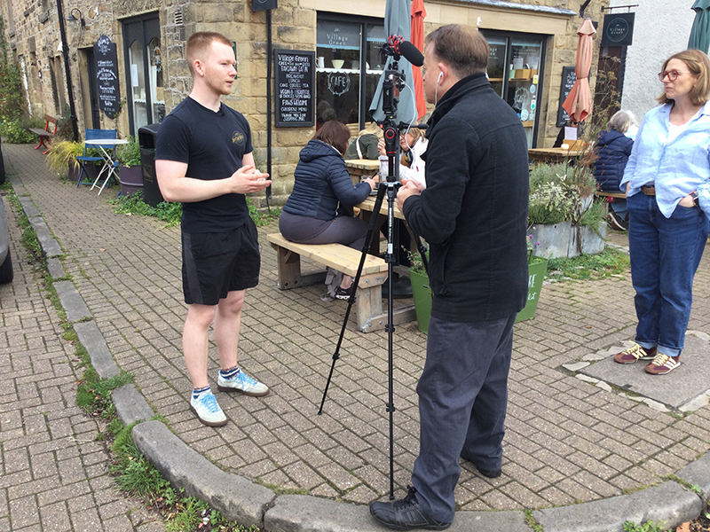 BBC reporter interviewing in the Peak District