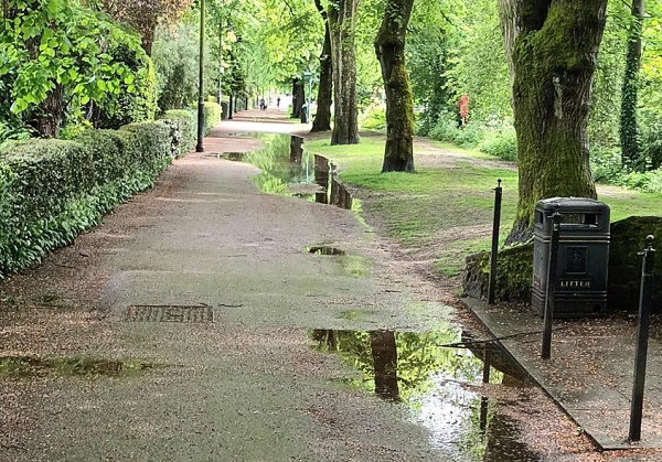 Puddles on path in Hall Leys Park