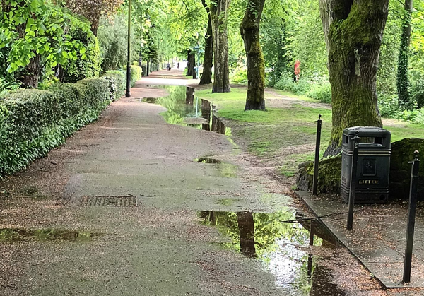 Puddles on path in Hall Leys Park