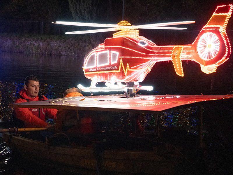 Oli Wilkes rowing the Heroes of the Sky Illuminations boat