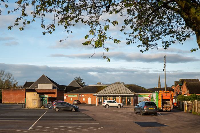 Ashbourne’s Shawcroft car park, looking across to the Shrovetide plinth and public toilets