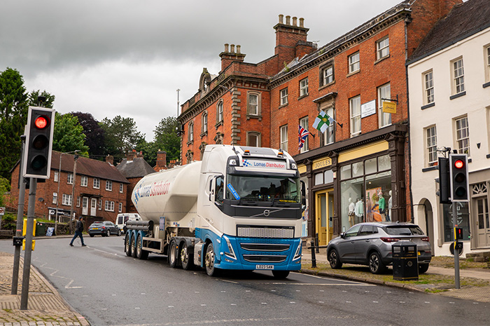 A tanker stops at a pedestrian crossing on Ashbourne's Buxton Hill